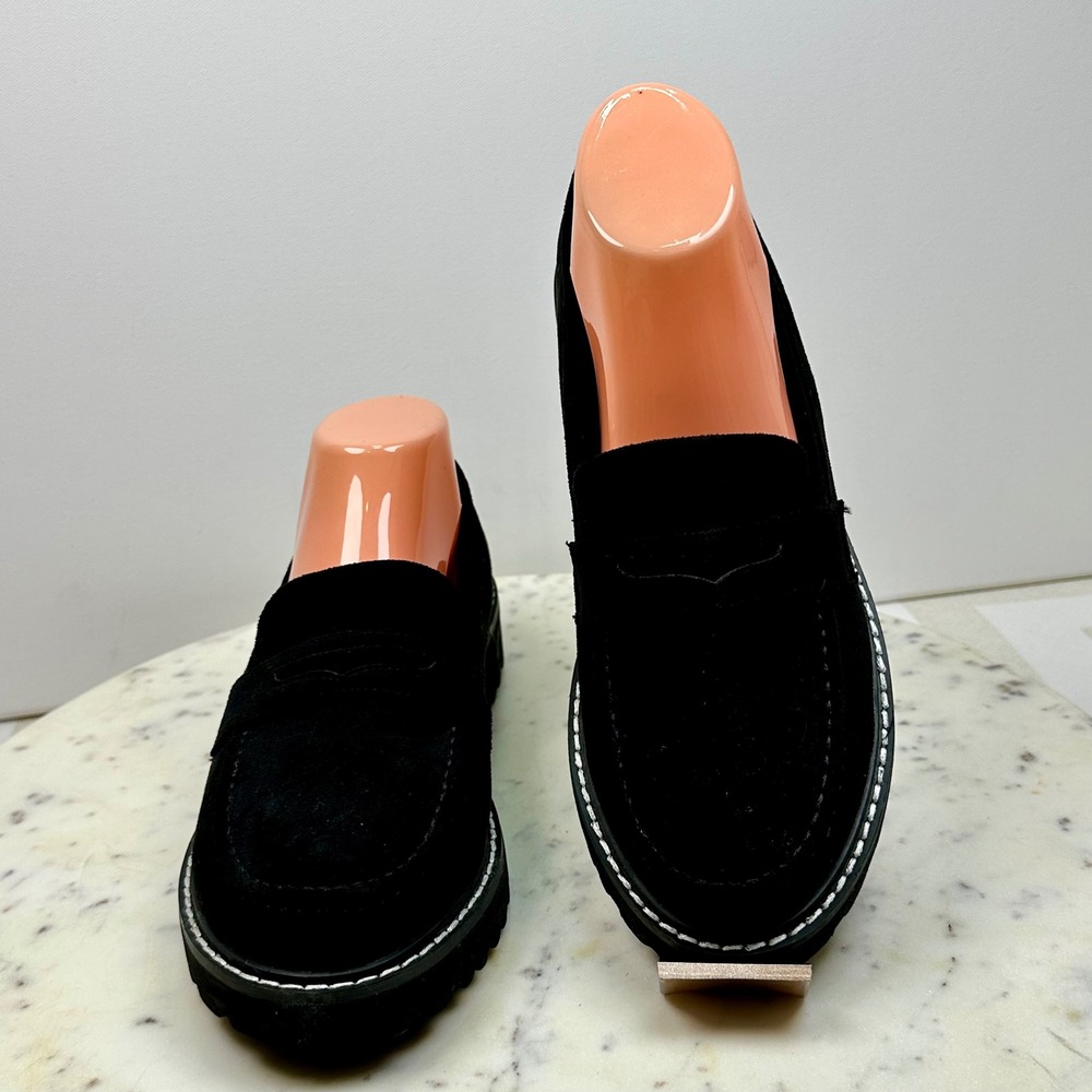 Hey Girl by Corkys Womens Black Suede Lug Sole Penny Loafers Size 9